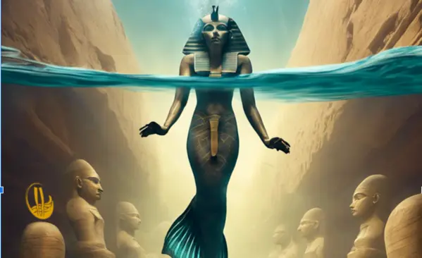 A poster of an Egyptian God freediving