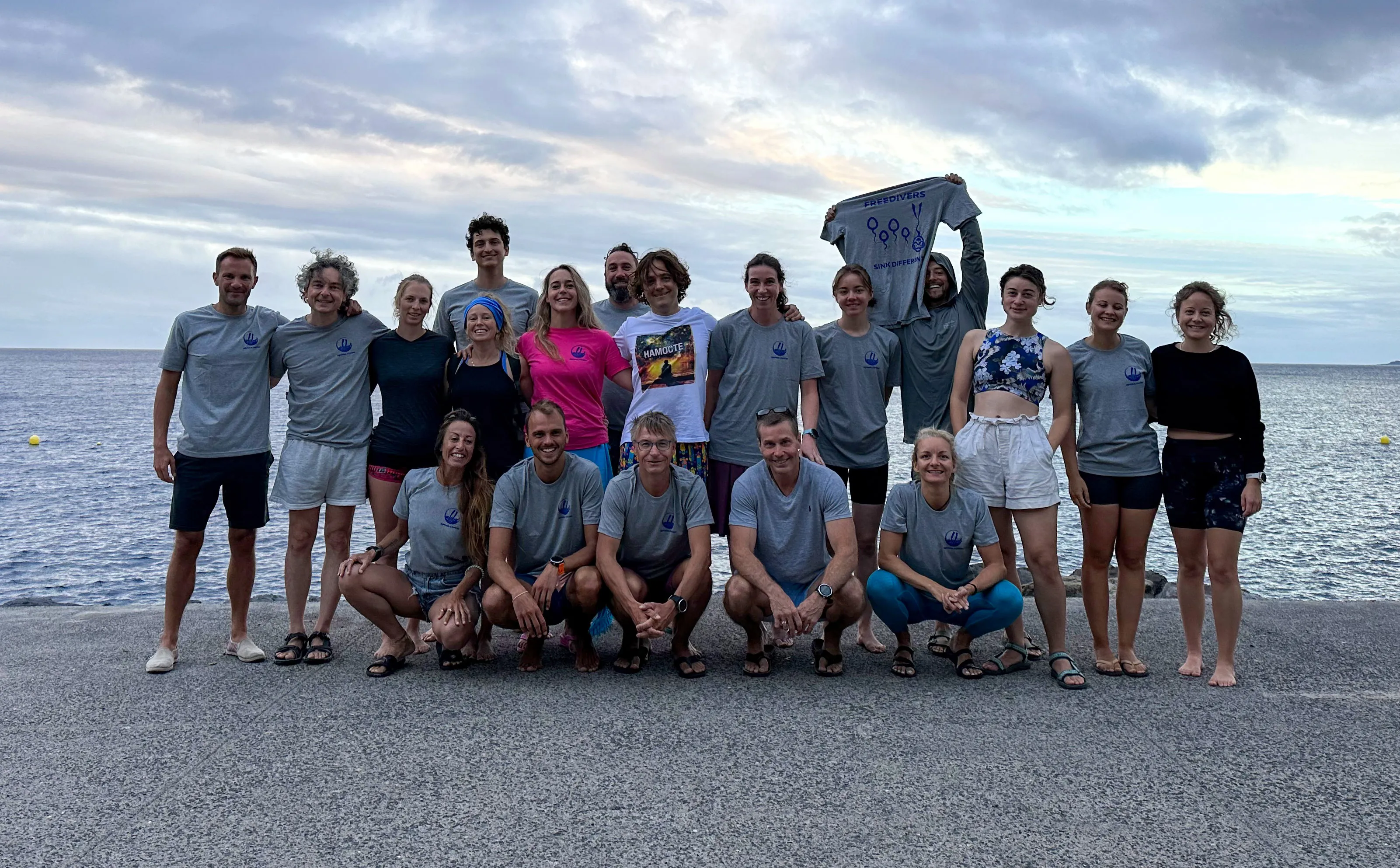 A group photo of freedivers in Tenerife